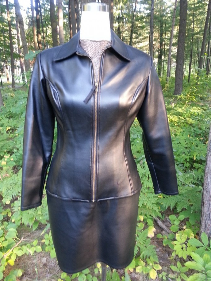 L001 - Faux Leather Collared Zip Front Jacket
